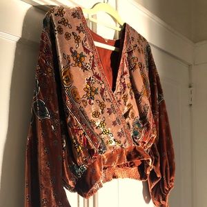 Free People Velvet Rust Tapestry Cropped Blouse